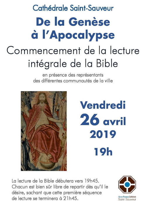 De la Genèse à l'Apocalypse - Lecture intégrale de la bible - 26 avril au 6 juin