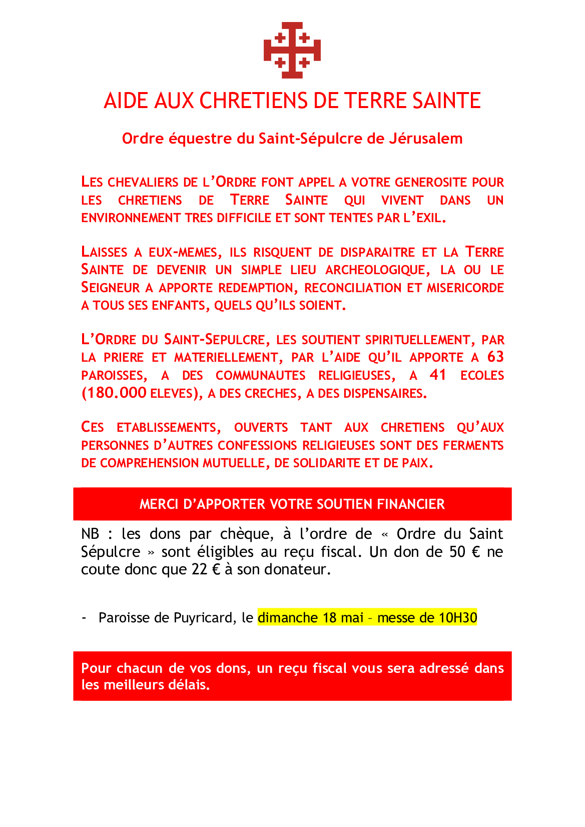 Aide aux Chrétiens de Terre Sainte