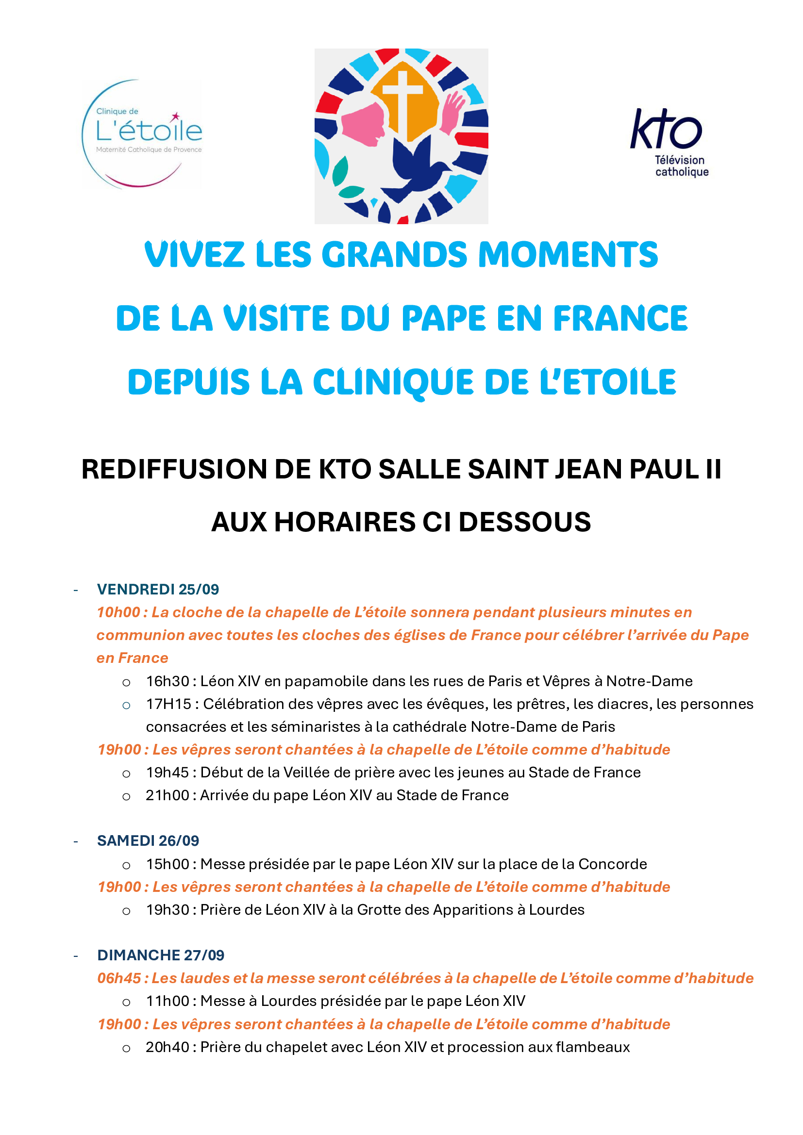 Rediffusion des grands évènements avec le Pape depuis L'étoile
